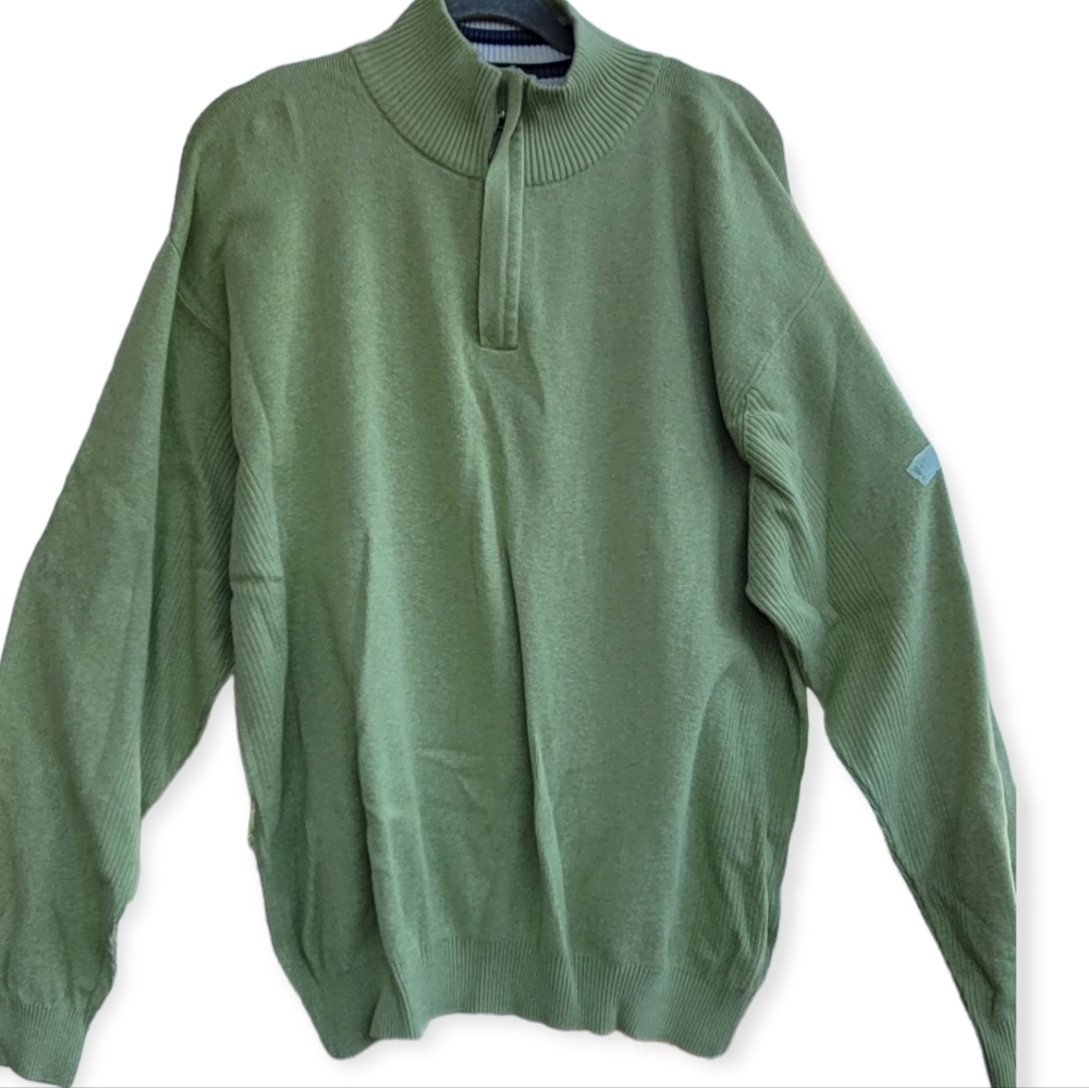 ALEX CANNON Men's 1/4 Zip Sweater, Stripe Interior Collar Long Sleeve Sage XXL.